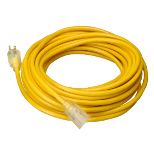 02589 12/3 100FT SJTW YELLOW VINYL EXTENSION CORD W/ LIGHTED ENDS from Sout