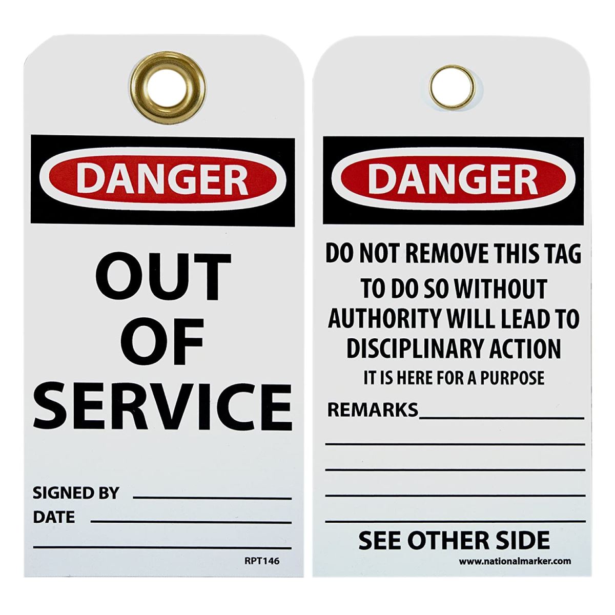 RPT146G "DANGER: OUT OF SERVICE" TAGS 25PK from National Marker Company
