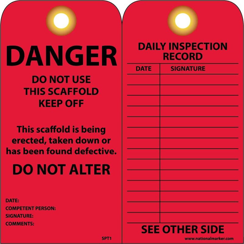 SVT1 "DANGER" RED "DO NOT USE THIS SCAFFOLD" TAGS 25PK from National Marker