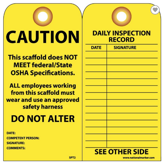 SVT2 "CAUTION" YELLOW SCAFFOLD TAGS 25PK from National Marker Company